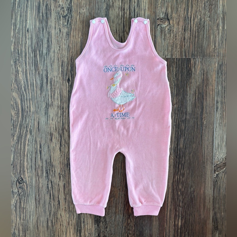 Vtg Once Upon A Time Pink Velour Sleeveless Baby Romper 24 Mos Goose Israel